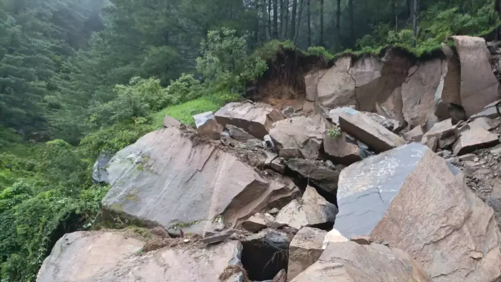 The Kullu-Mandi National Highway was blocked following a landslide due to heavy rains in the district, an official statement said on Saturday.