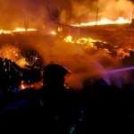 Massive fire breaks out in a scrap godown in the Bhiwandi area. Two fire tenders are present at the spot.